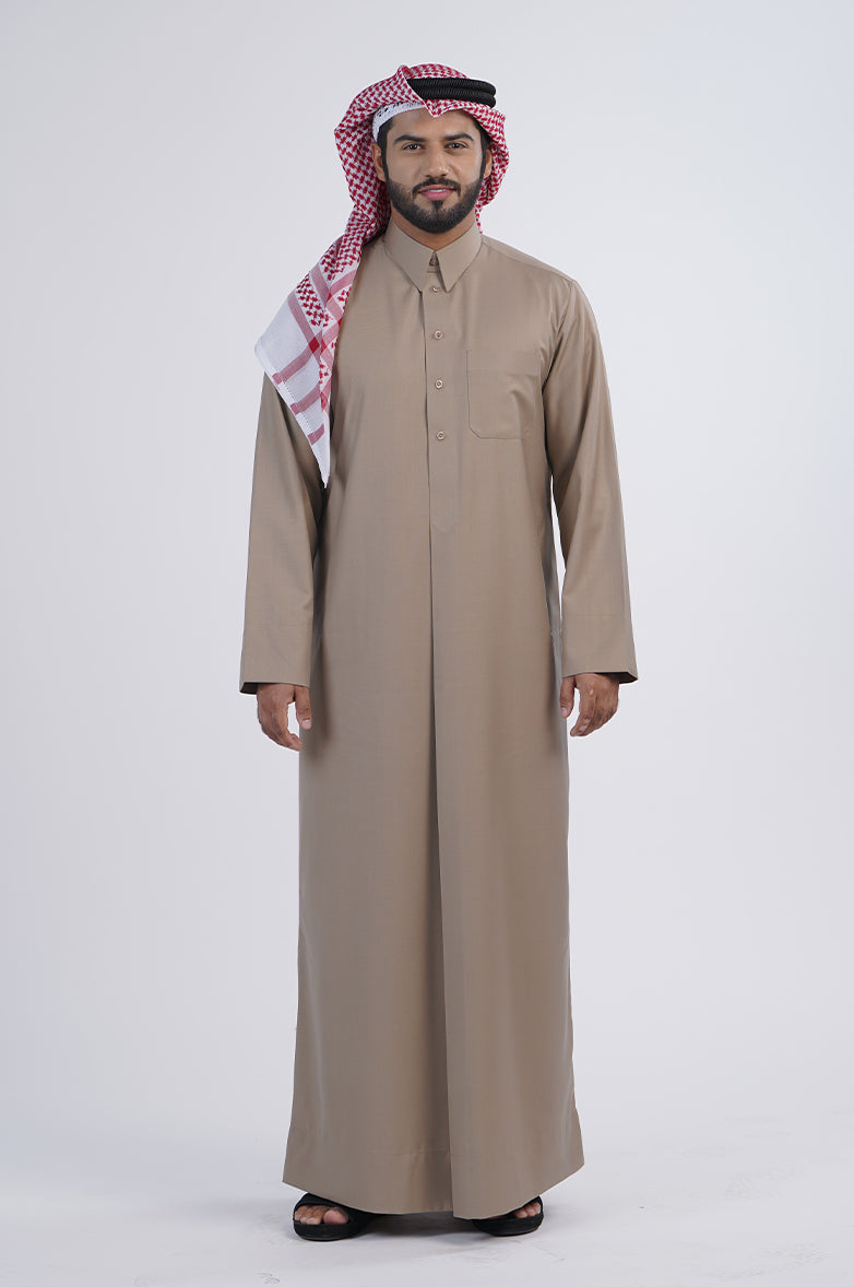 Formal Colored Winter Thobe | Qatari collar snap with regular sleeves