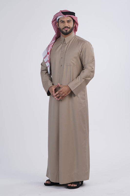 Formal Colored Winter Thobe | Qatari collar snap with regular sleeves