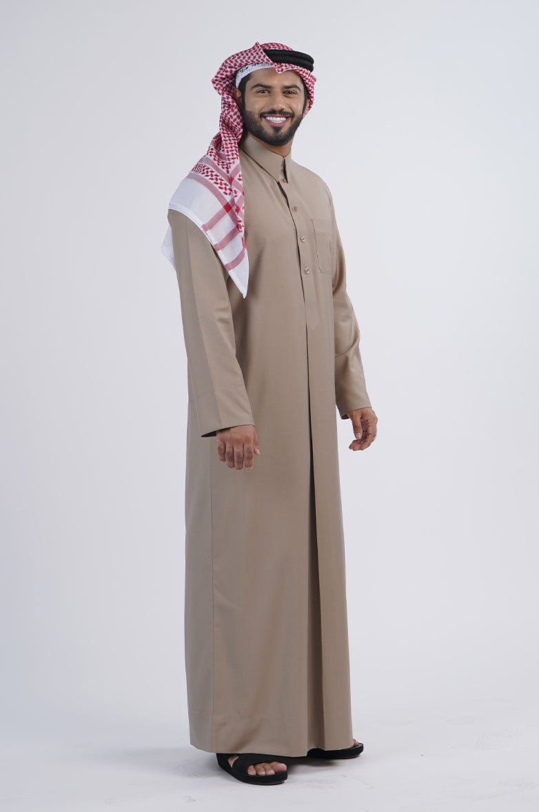 Formal Colored Winter Thobe | Qatari collar snap with regular sleeves