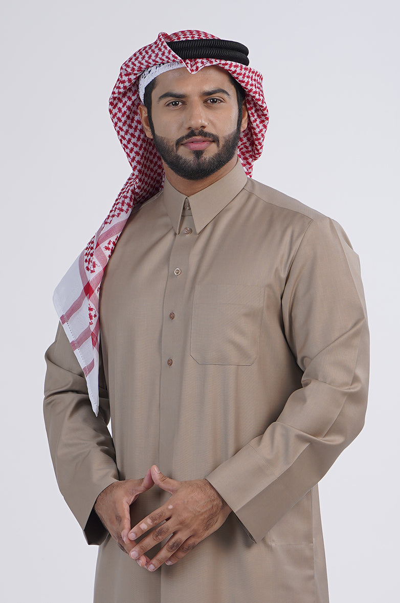 Formal Colored Winter Thobe | Qatari collar snap with regular sleeves